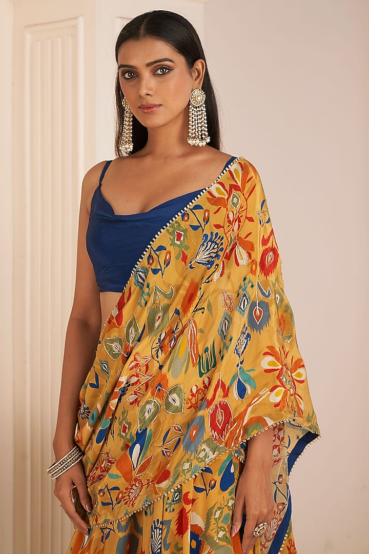 Mustard Yellow Viscose Crepe Digital Printed Party Wear Lehenga Saree Set by Affroz at Pernia's Pop Up Shop