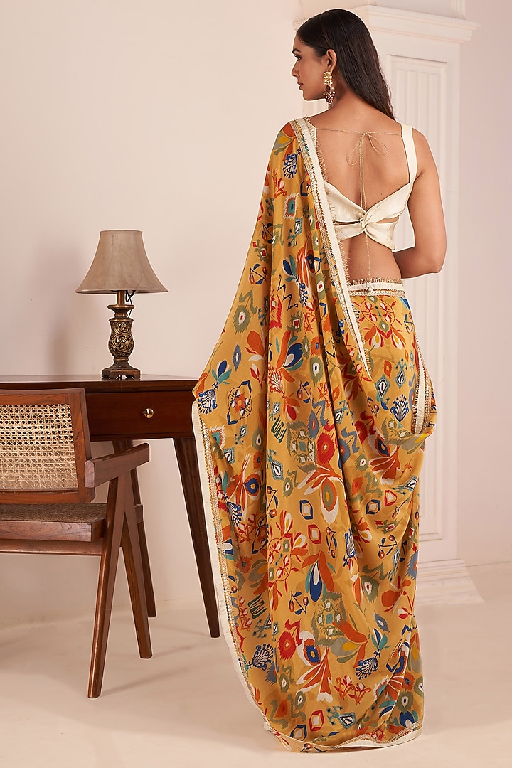 Mustard Yellow Viscose Crepe Digital Printed Party Wear Saree Set by Affroz at Pernia's Pop Up Shop