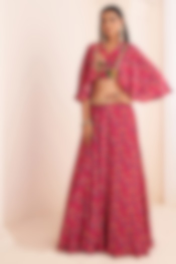 Hot Pink Viscose Crepe Digital Printed Lehenga Set by Affroz at Pernia's Pop Up Shop