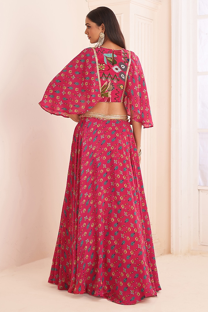 Hot Pink Viscose Crepe Digital Printed Lehenga Set by Affroz at Pernia's Pop Up Shop