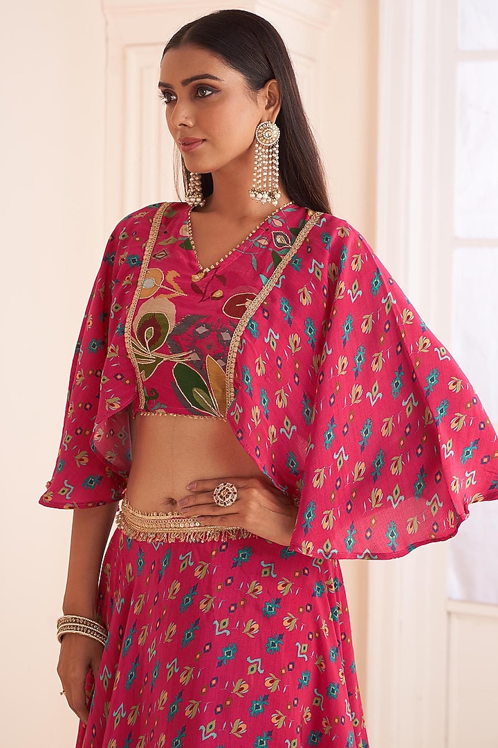 Hot Pink Viscose Crepe Digital Printed Lehenga Set by Affroz at Pernia's Pop Up Shop