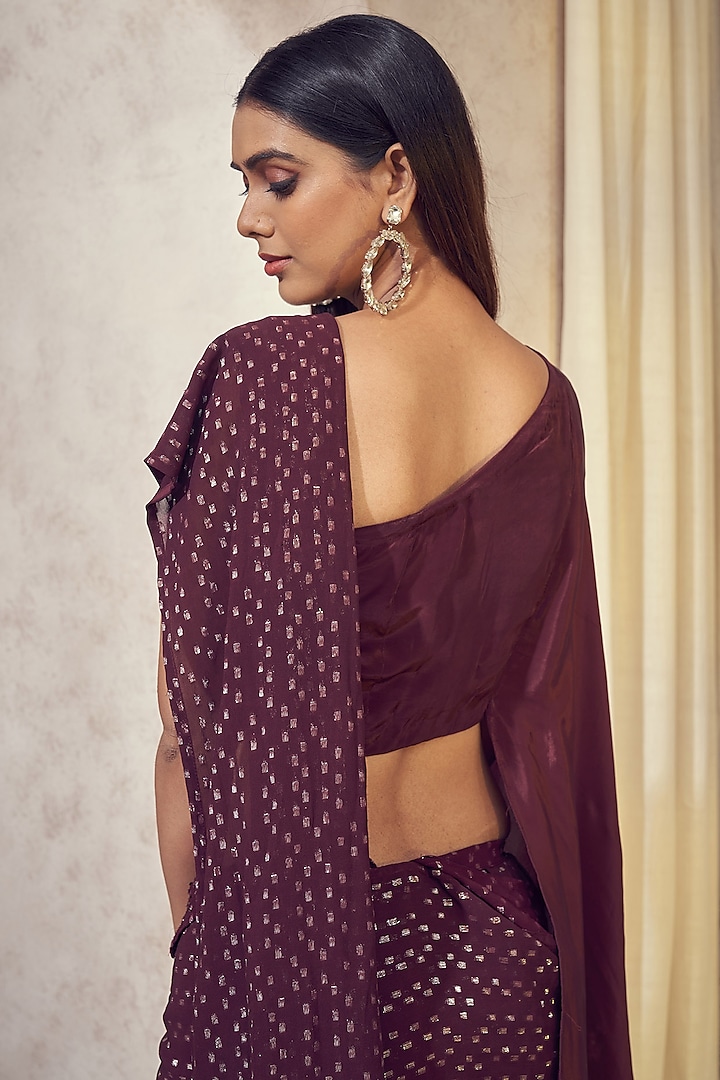 Wine Georgette Festive Saree Set by Affroz at Pernia's Pop Up Shop