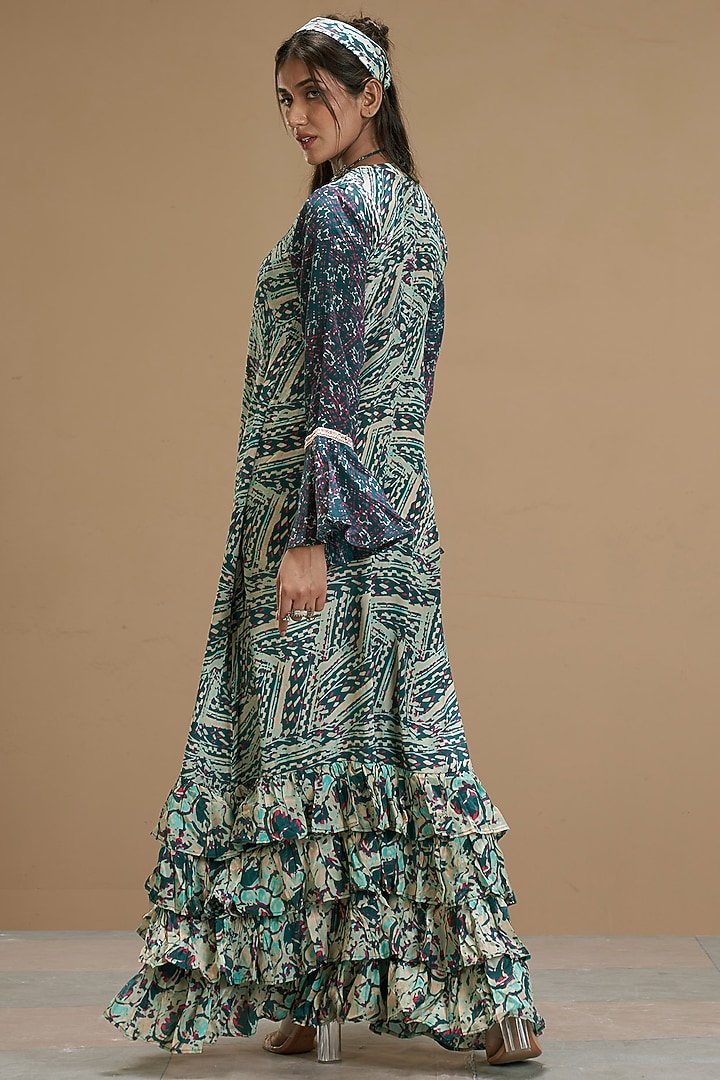 Green Viscose Crepe Printed Summer Dress by Affroz at Pernia's Pop Up Shop