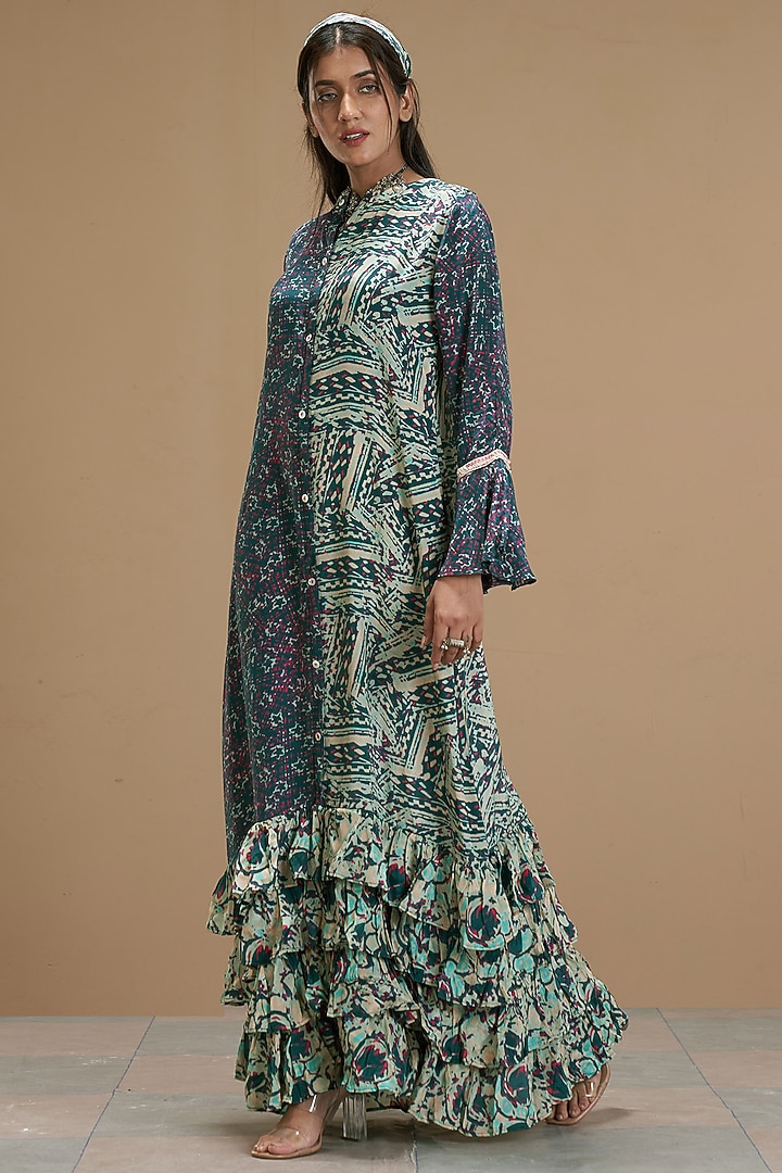 Green Viscose Crepe Printed Summer Dress by Affroz at Pernia's Pop Up Shop