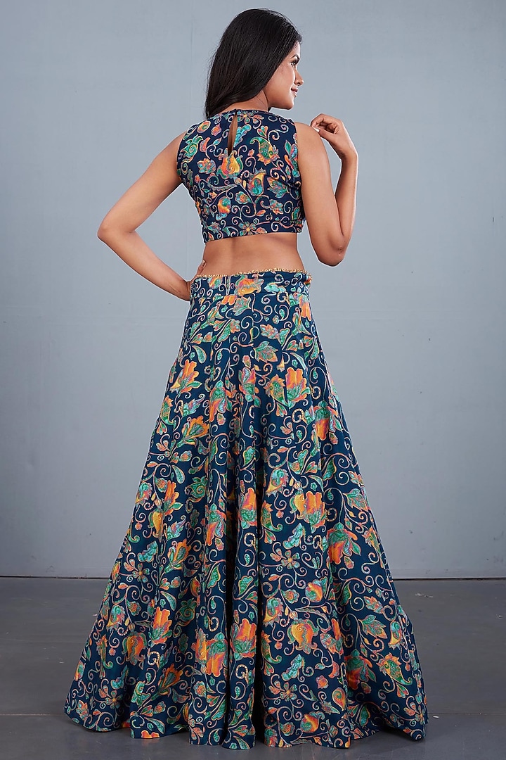 Blue Russian Silk Printed Lehenga Set by Affroz at Pernia's Pop Up Shop