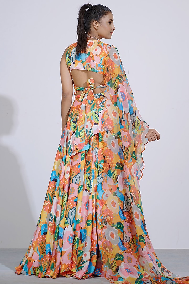 Orange Printed Wedding Lehenga Set by Affroz at Pernia's Pop Up Shop