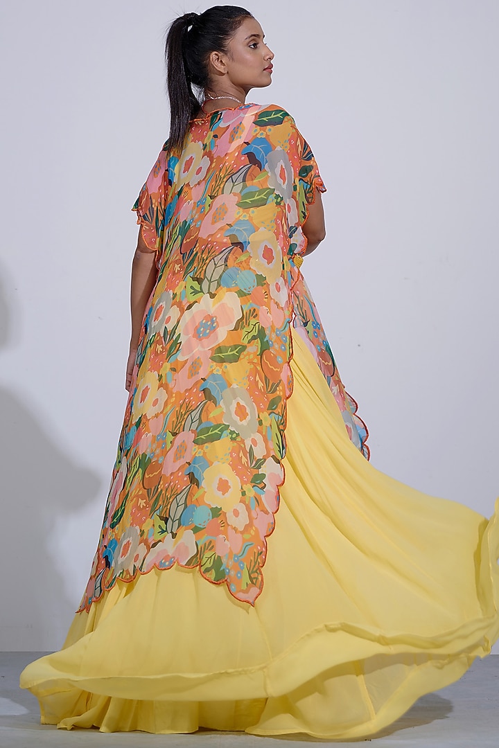 Yellow Printed Jacket Lehenga Set by Affroz at Pernia's Pop Up Shop