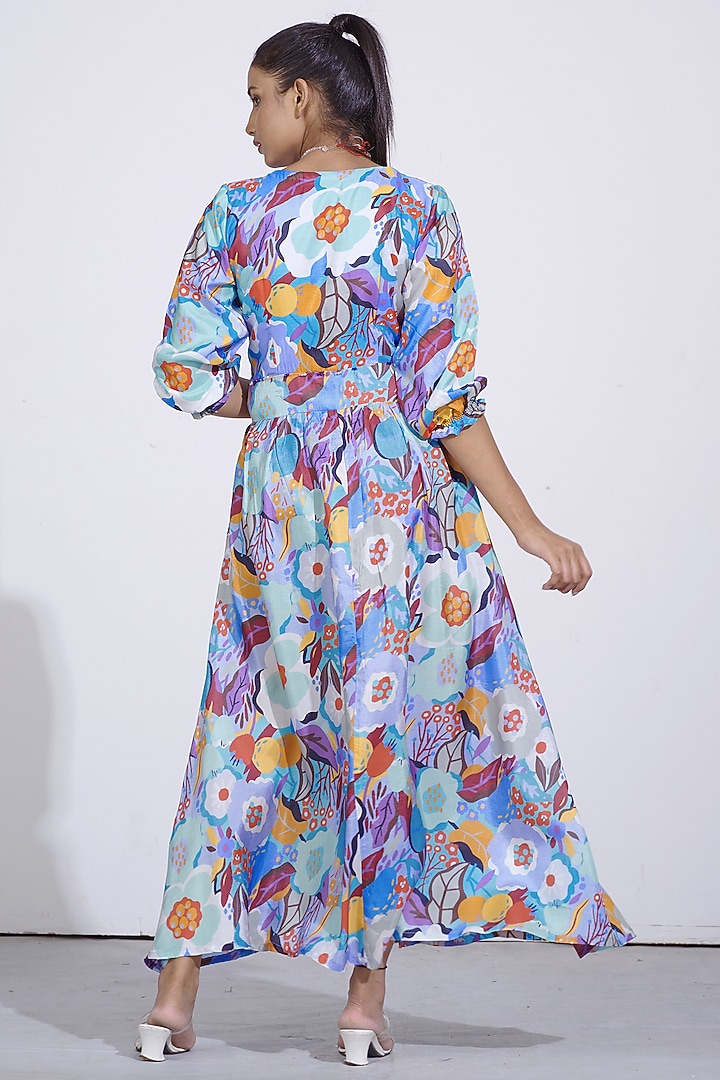 Powder Blue Printed Summer Dress by Affroz at Pernia's Pop Up Shop