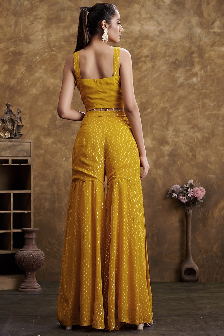 Yellow Jacquard Party Wear Sharara Set by Affroz at Pernia's Pop Up Shop