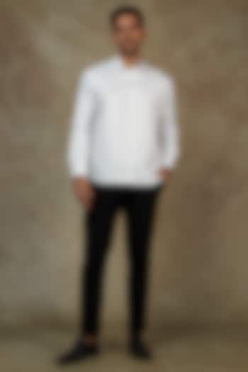 White Cotton Thread Embroidered Party Wear Shirt by Agape Men at Pernia's Pop Up Shop