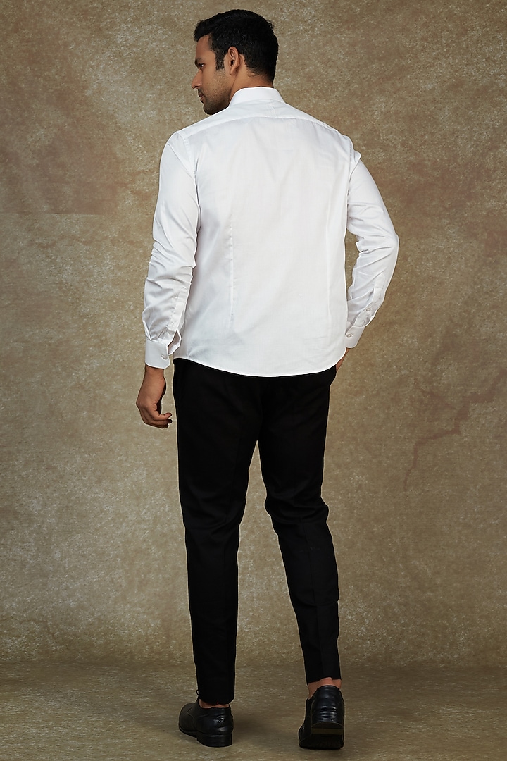 White Cotton Thread Embroidered Party Wear Shirt by Agape Men at Pernia's Pop Up Shop