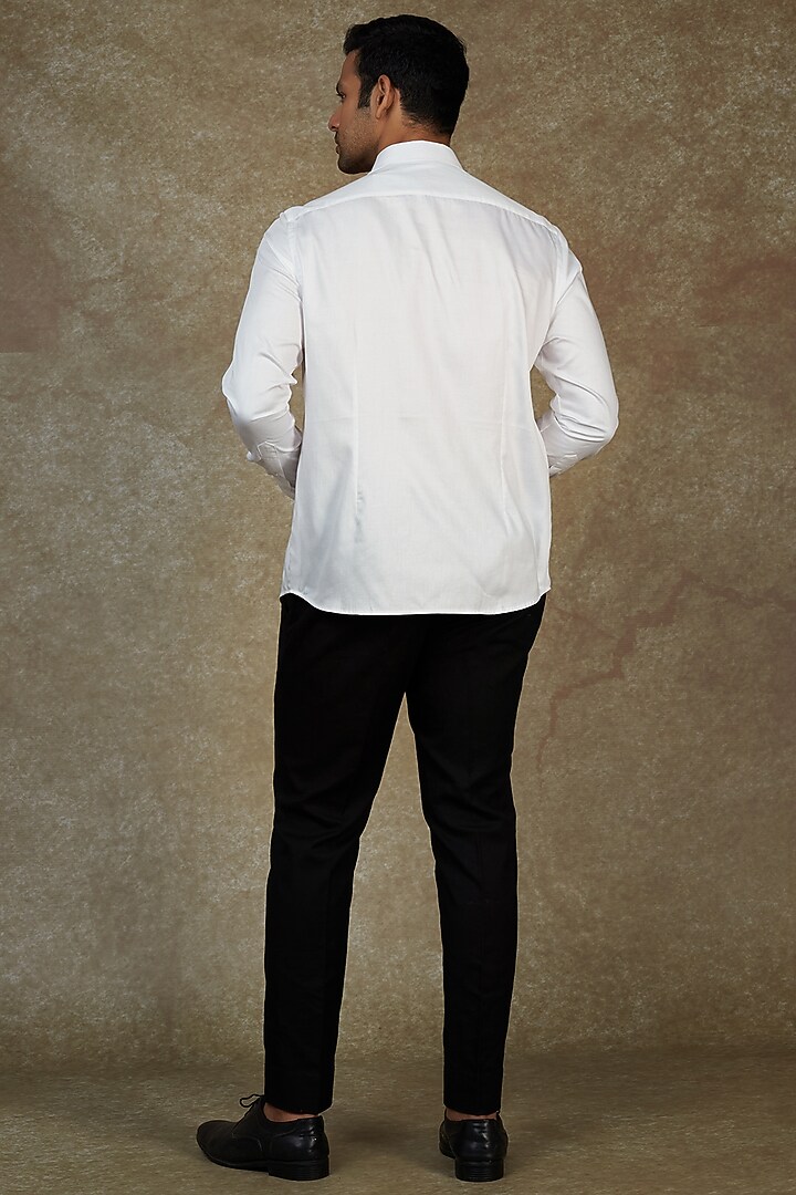 White Cotton Thread Embroidered Party Wear Shirt by Agape Men at Pernia's Pop Up Shop