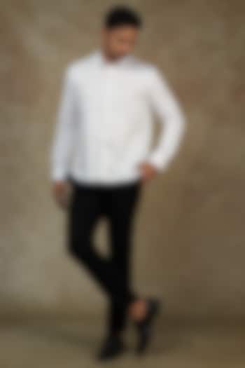 White Cotton Thread Embroidered Party Wear Shirt by Agape Men at Pernia's Pop Up Shop