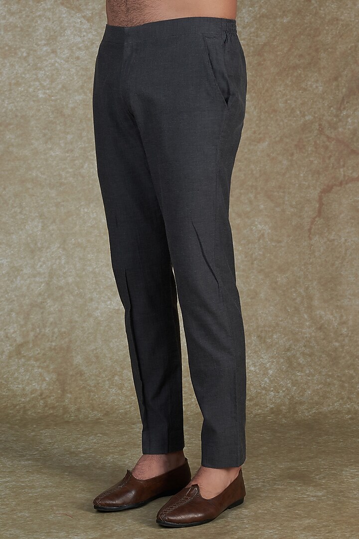 Grey Khadi Cotton Striped Asymmetrical Kurta Set by Agape Men at Pernia's Pop Up Shop