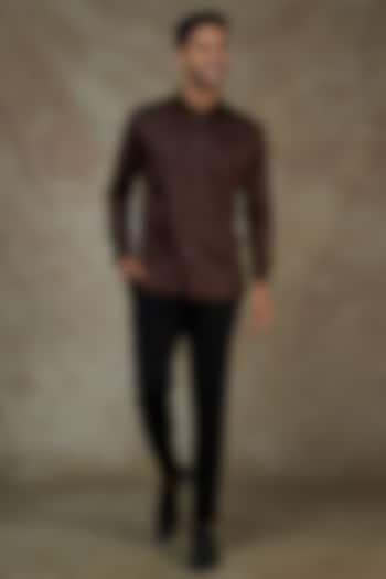 Brown Cotton Thread Embroidered Party Wear Shirt by Agape Men at Pernia's Pop Up Shop