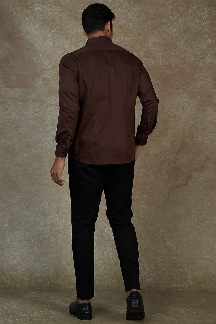 Brown Cotton Thread Embroidered Party Wear Shirt by Agape Men at Pernia's Pop Up Shop
