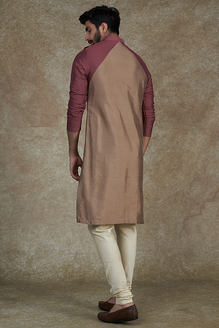 Onion Pink & Dull Rose Gold Cotton Silk Draped Kurta Set by Agape Men at Pernia's Pop Up Shop