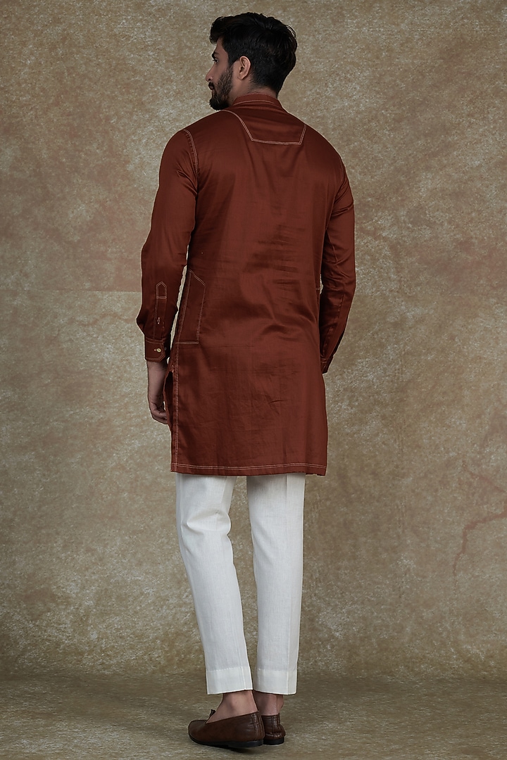 Rust Muslin Kurta Set by Agape Men at Pernia's Pop Up Shop