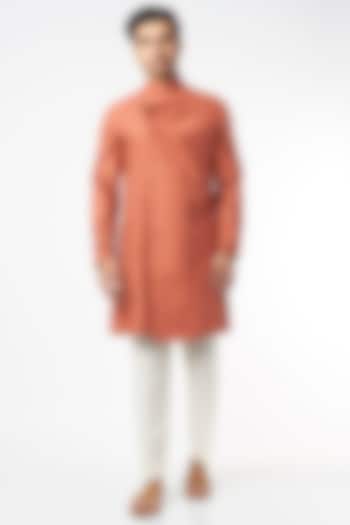 Princeton Orange Cotton Linen Cowl Kurta Set by Agape Men at Pernia's Pop Up Shop