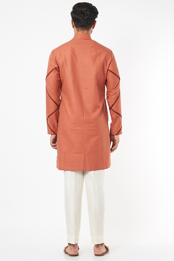 Princeton Orange Cotton Linen Cowl Kurta Set by Agape Men at Pernia's Pop Up Shop