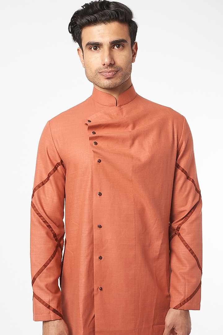 Princeton Orange Cotton Linen Cowl Kurta Set by Agape Men at Pernia's Pop Up Shop