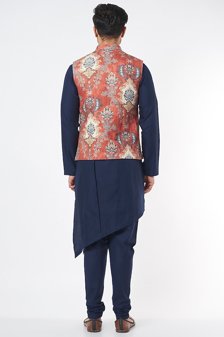 Navy Blue Kurta Set With Bundi Jacket by Agape Men at Pernia's Pop Up Shop