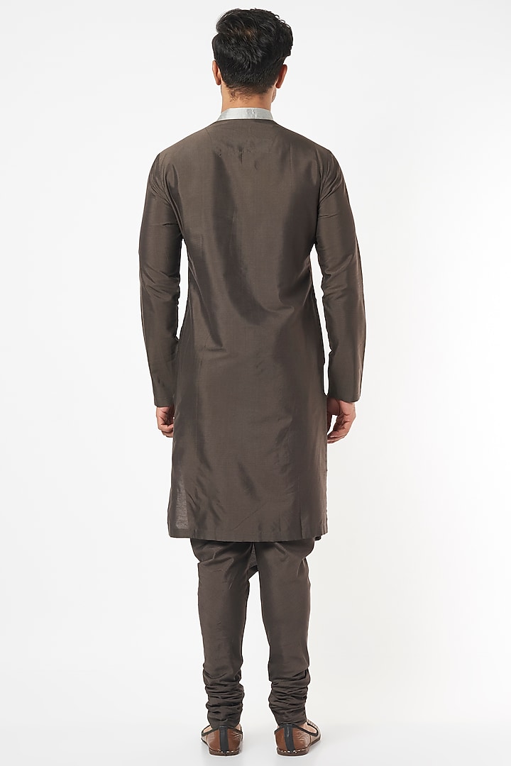 Lead Grey Cotton Silk Asymmetrical Kurta Set by Agape Men at Pernia's Pop Up Shop
