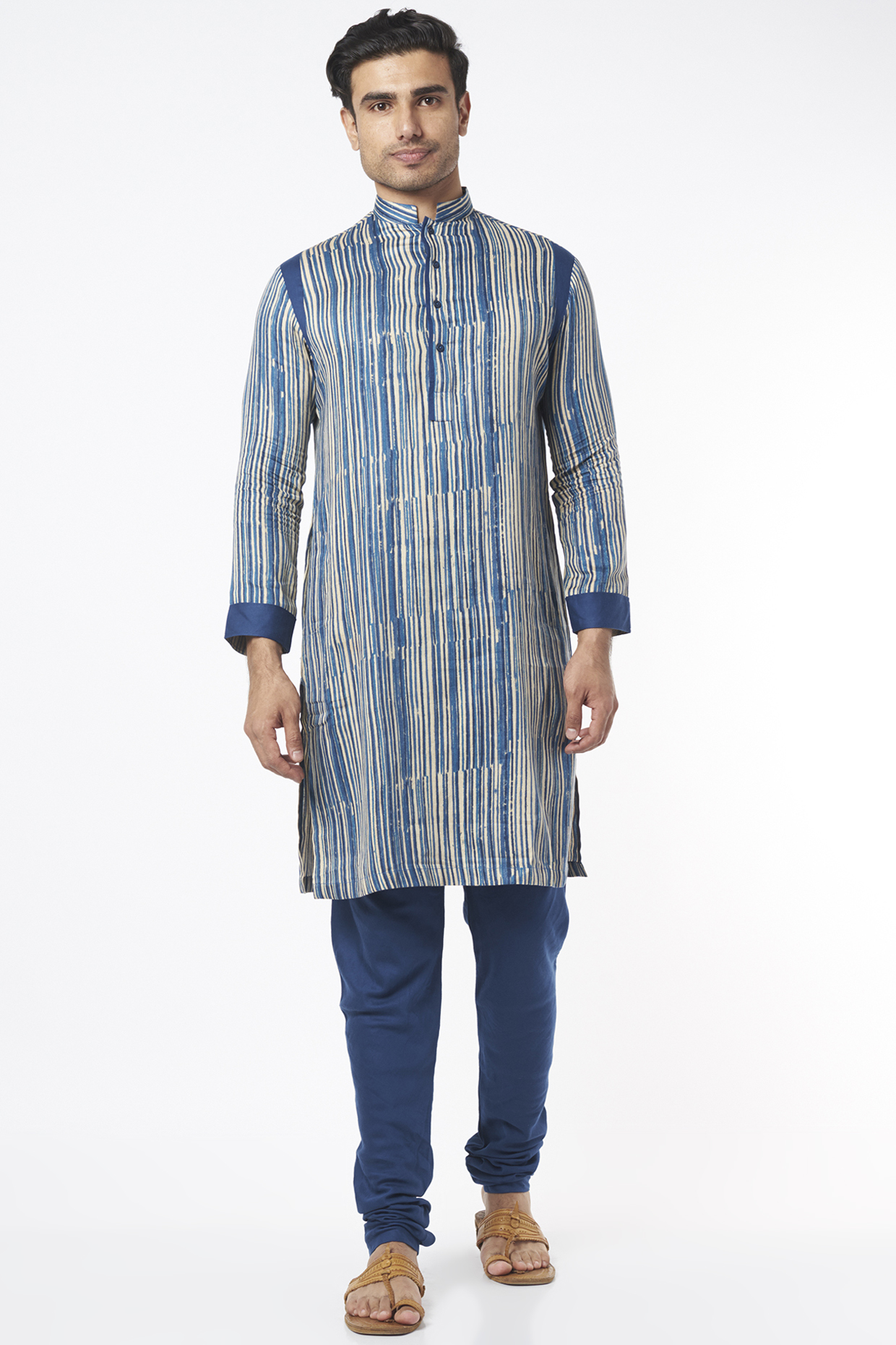 Cobalt Blue Striped Kurta Set by Agape Men at Pernia's Pop Up Shop