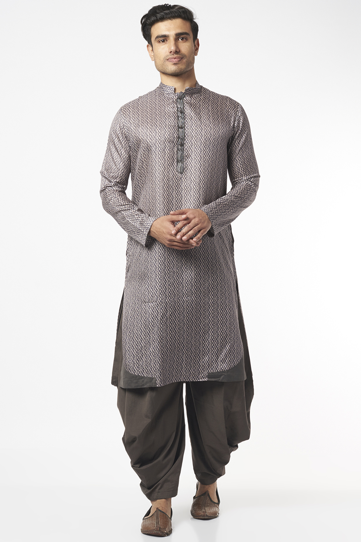 Grey Printed Kurta Set by Agape Men at Pernia's Pop Up Shop