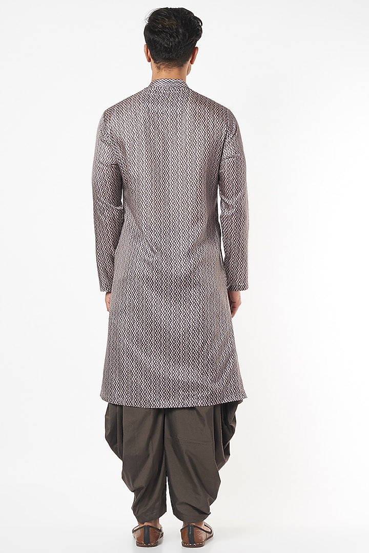 Grey Silk Muslin Embroidered & Digital Printed Kurta Set by Agape Men at Pernia's Pop Up Shop