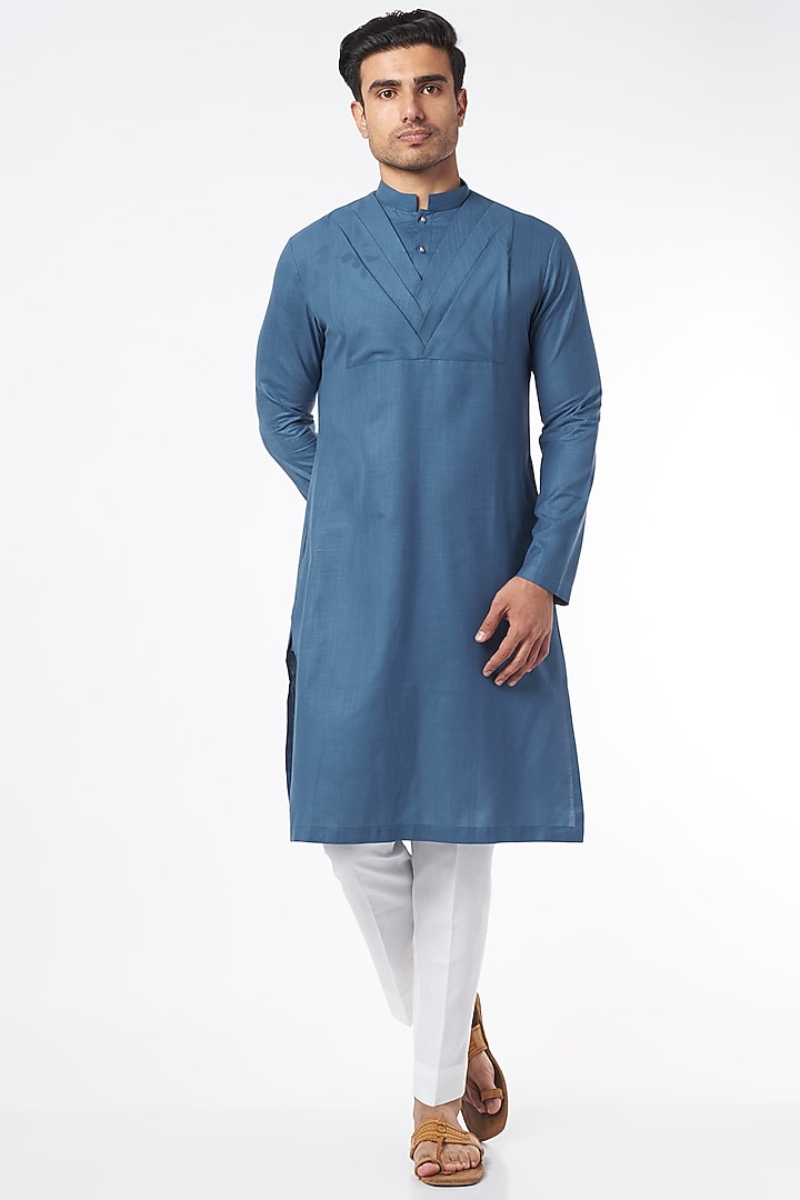 Cobalt Blue Cotton Kurta Set by Agape Men at Pernia's Pop Up Shop