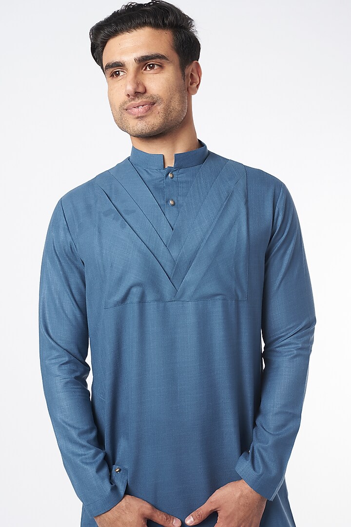 Cobalt Blue Cotton Kurta Set by Agape Men at Pernia's Pop Up Shop