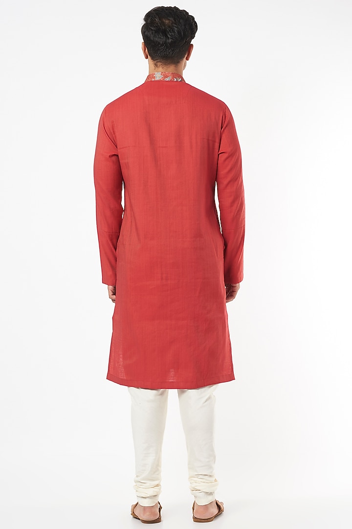 Red Cotton Polyester Kurta Set by Agape Men at Pernia's Pop Up Shop