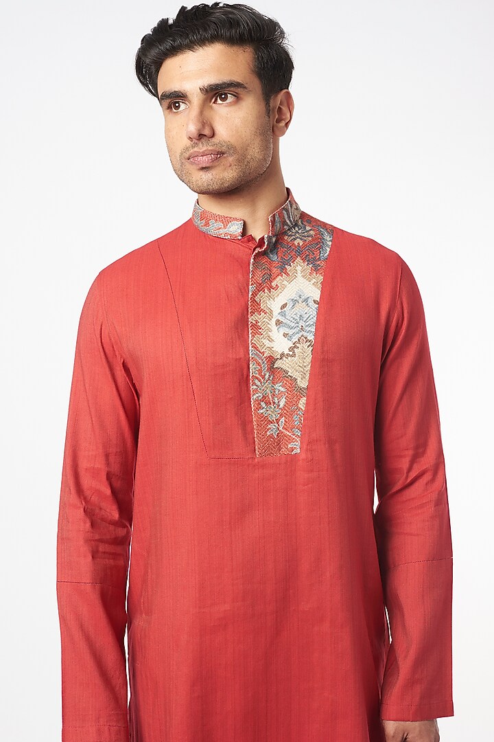 Red Cotton Polyester Kurta Set by Agape Men at Pernia's Pop Up Shop