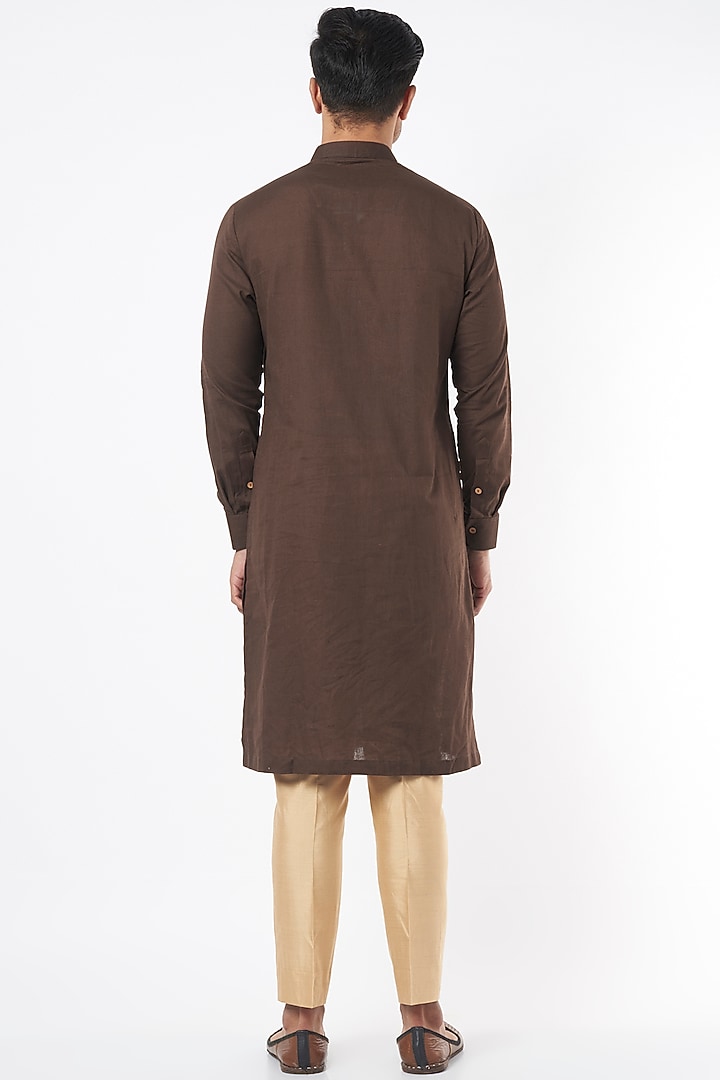 Brown Cotton Linen Kurta Set by Agape Men at Pernia's Pop Up Shop