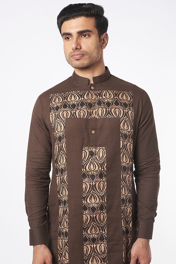 Brown Cotton Linen Kurta Set by Agape Men at Pernia's Pop Up Shop