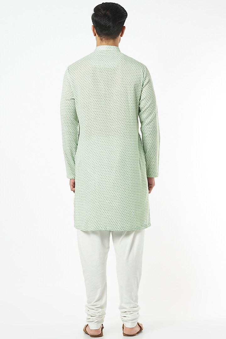 Mint Green Chanderi Handloom Sequins Embroidered Kurta Set by Agape Men at Pernia's Pop Up Shop