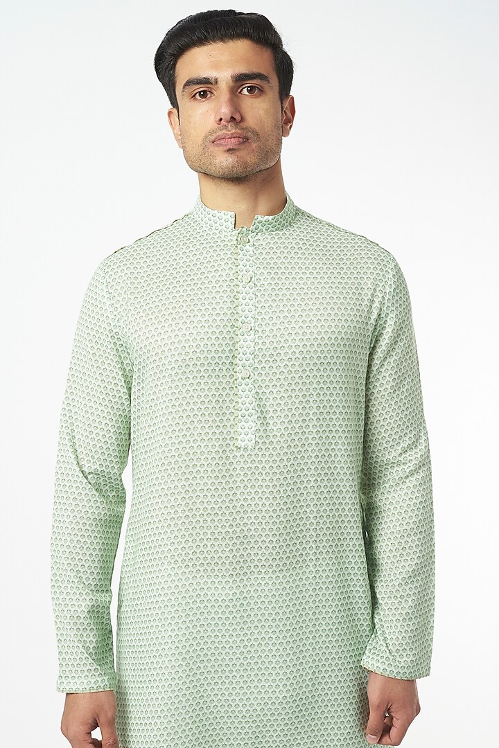 Mint Green Chanderi Handloom Sequins Embroidered Kurta Set by Agape Men at Pernia's Pop Up Shop