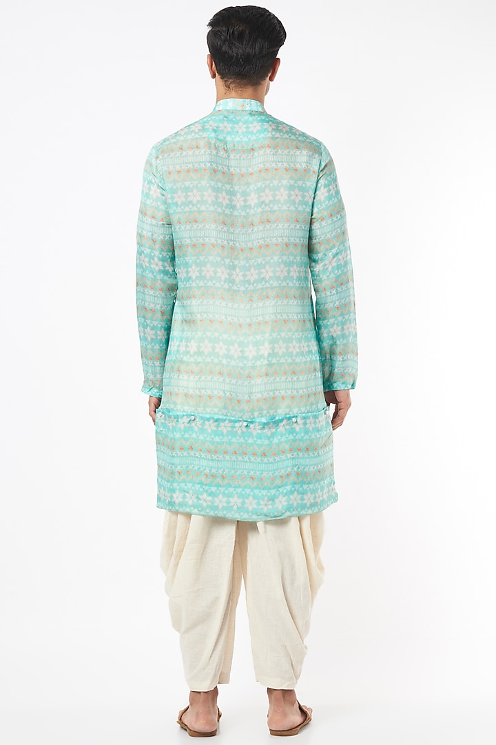 Sky Blue Aztec Printed Kurta Set by Agape Men at Pernia's Pop Up Shop