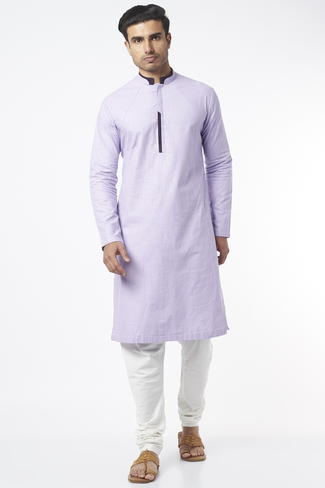 Lavender Linen Kurta Set by Agape Men
