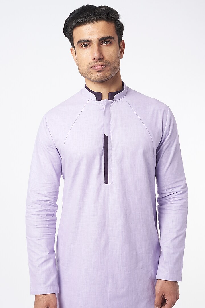 Lavender Linen Kurta Set by Agape Men at Pernia's Pop Up Shop