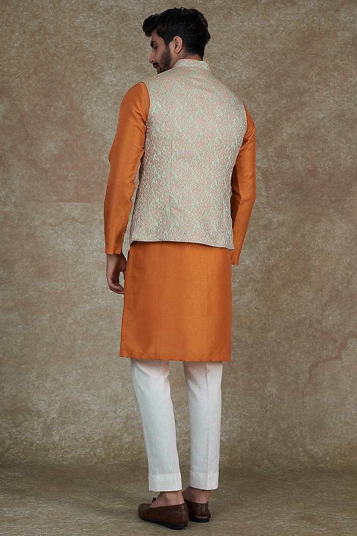 Mint Green Paisley Printed Bundi Jacket by Agape Men at Pernia's Pop Up Shop