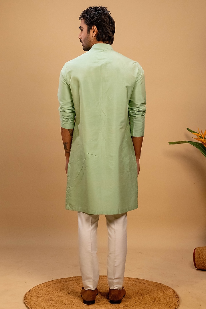 Green Cotton Silk Printed Achkan Kurta Set by Agape Men at Pernia's Pop Up Shop