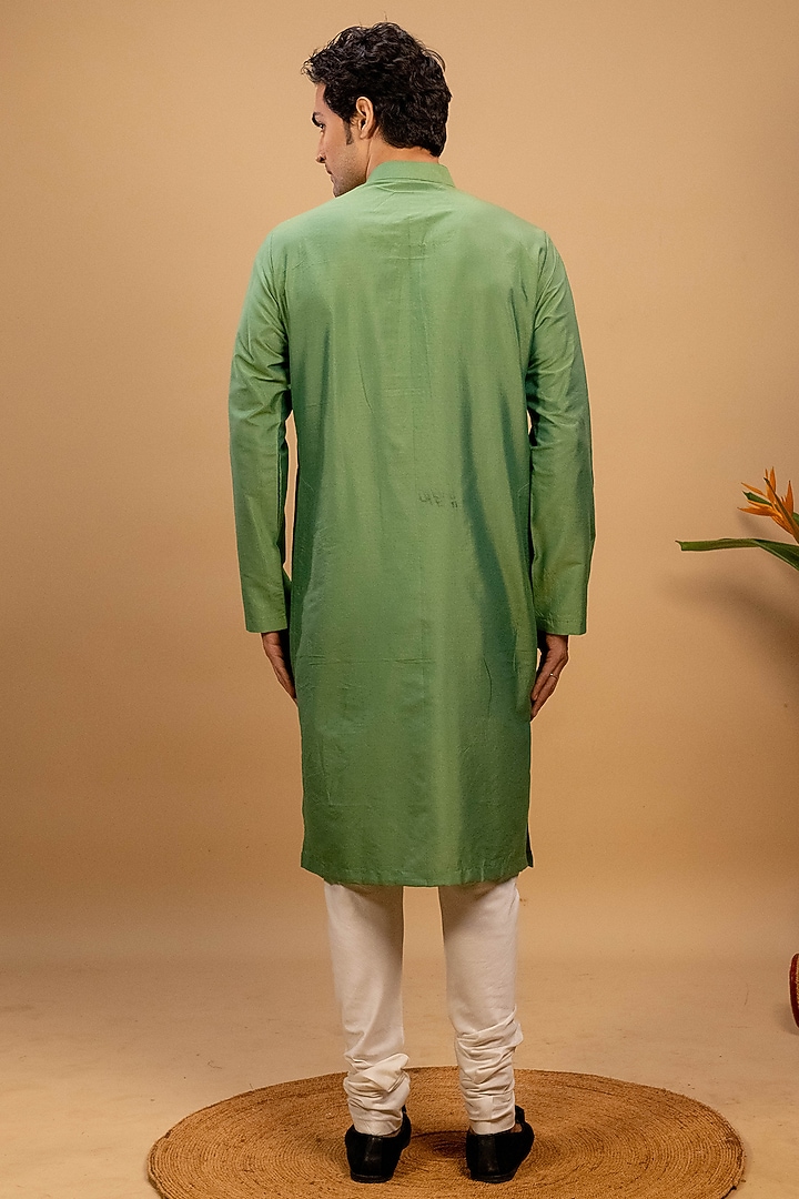 Green Cotton Silk Kurta Set by Agape Men at Pernia's Pop Up Shop