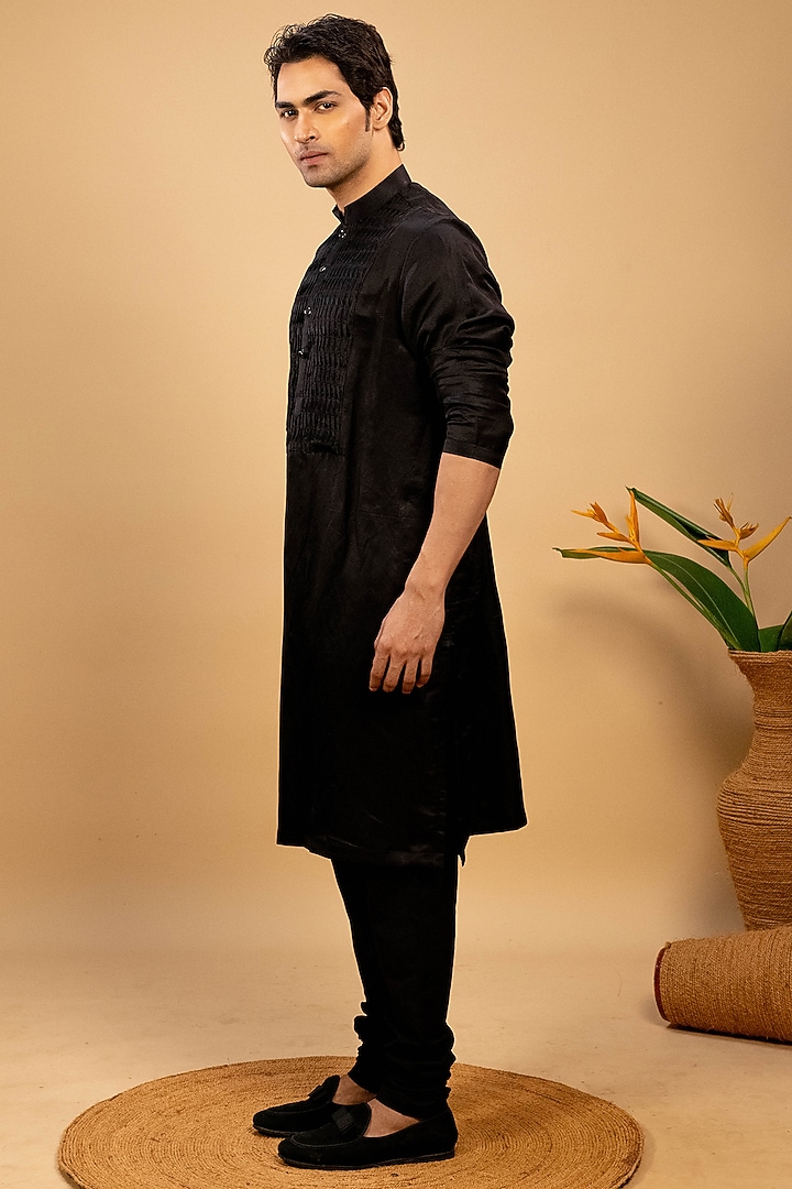 Black Cotton Kurta Set by Agape Men at Pernia's Pop Up Shop