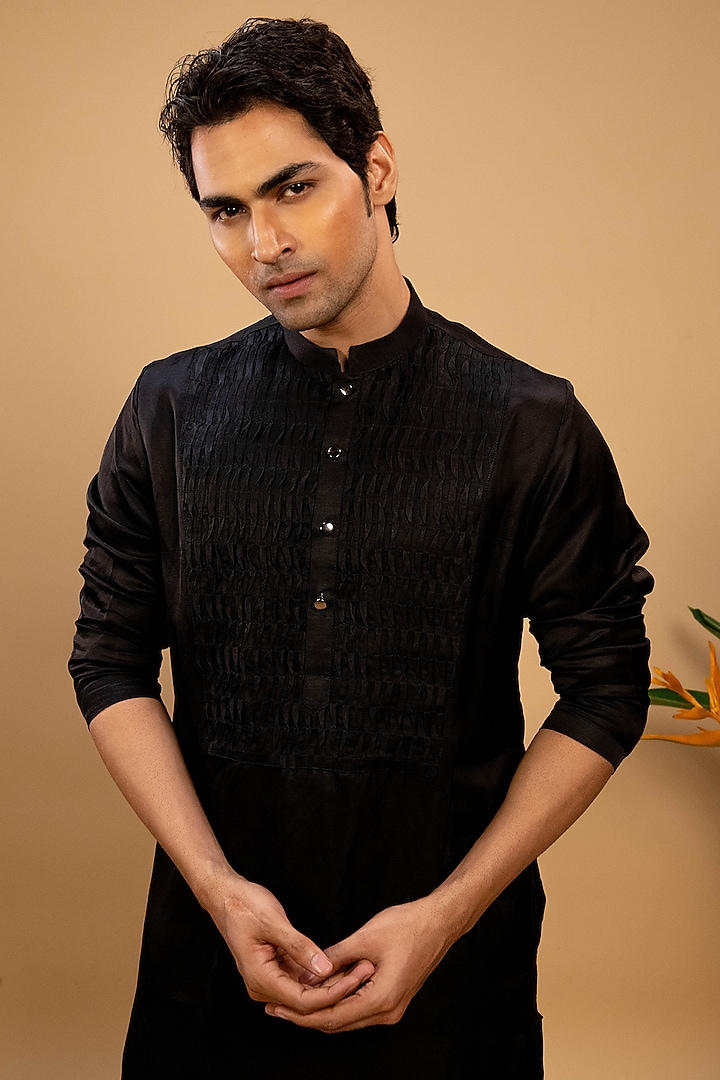Black Cotton Kurta Set by Agape Men at Pernia's Pop Up Shop