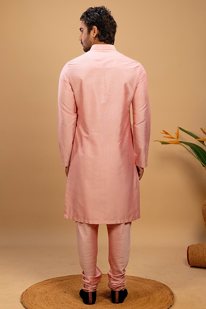 Pink Cotton Silk Applique Work Kurta Set by Agape Men at Pernia's Pop Up Shop
