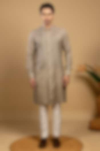 Beige Muslin Printed Kurta Set by Agape Men