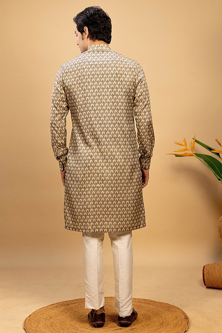 Beige Muslin Printed Kurta Set by Agape Men at Pernia's Pop Up Shop