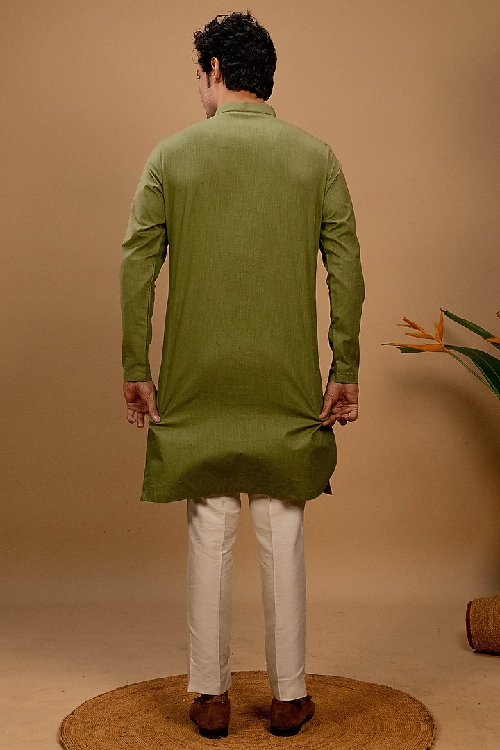 Green Cotton Embroidered Kurta Set by Agape Men at Pernia's Pop Up Shop